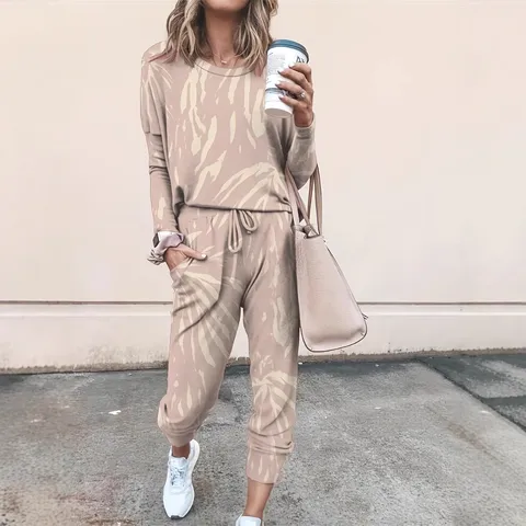 Conjunto De Chándal Casual Con Estampado Tie-Dye De Manga Larga Y Pantalón Para Mujer Traje De Deporte De Poliéster Cómodo