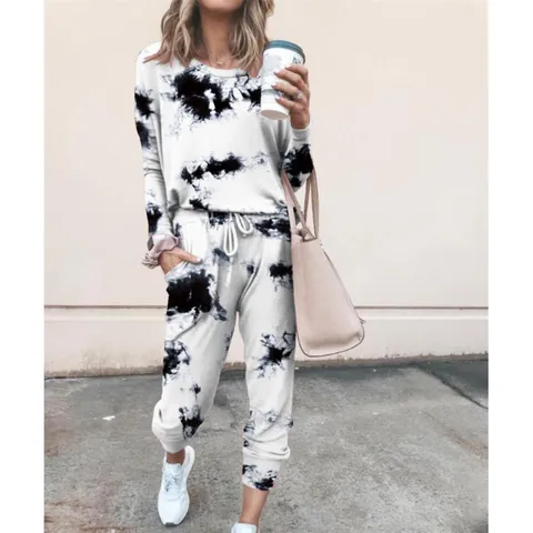 Conjunto de Sudadera y Pantalones de Jogger de Manga Larga con Estampado Tie-Dye Casual para Mujer Chándal de Dos Piezas