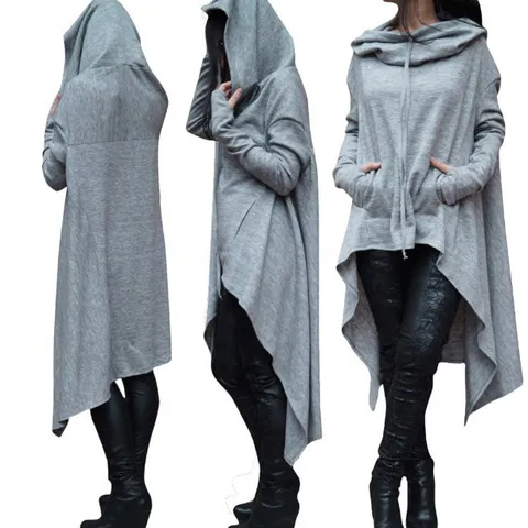 Sudadera con Capucha Suelta para Mujer de Manga Larga Color Sólido Jersey Hoodie Largo Con Bolsillo Streetwear Casual Otoño Invierno