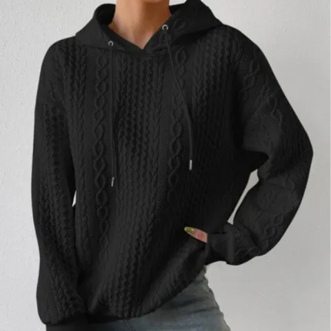 Women Plus Size Hooded Jacquard Knit Hoodie Long Sleeve Loose Pullover Streetwear Casual Top For Autumn