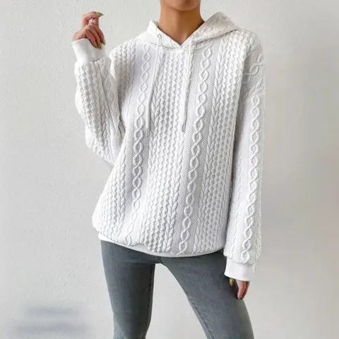 Women Plus Size Hooded Jacquard Knit Hoodie Long Sleeve Loose Pullover Streetwear Casual Top For Autumn
