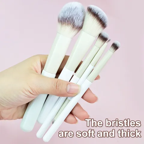 Professionele Make-up Kwastenset Off-White Houten Handvat Zachte Synthetische Vezel Voor Poeder Contour Oogschaduw Blending Dubbele Kop Eyeliner Make-up Tools Vrouwen