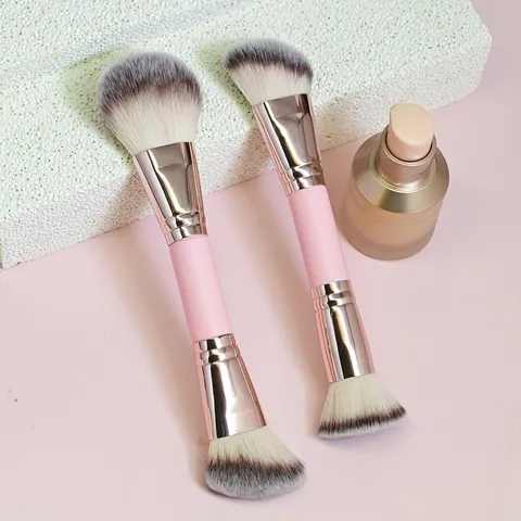 Professional Dual Ended Makeup Brush Set Pink Handle Rose Gold Tube Synthetic Fiber Foundation Blush Eyeshadow Blending Beauty Tools