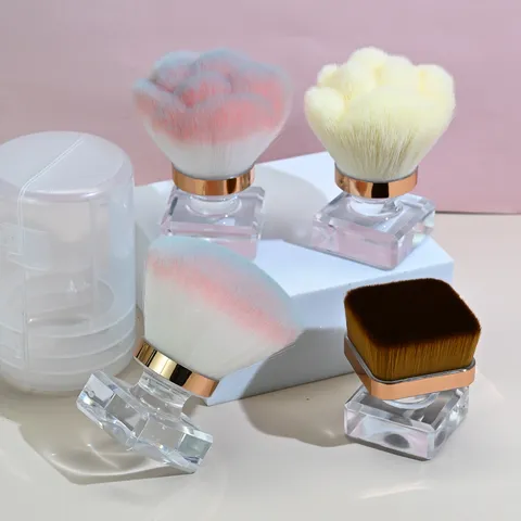 Exquisite Rose Flower Nail Dust Powder Brush Professional Cosmetic Base Loose Powder Makeup Brush With Protective Lidded Handle