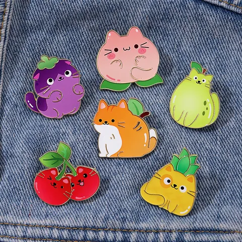 Broche Creativo Lindo del Gato de la Fruta de la Historieta Insignia de la Solapa del Gatto de la Aleación del Cinc del Esmalte Pin Lindo para las Ropas de los Bolsos