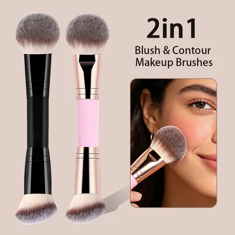 Double-Ended Makeup Brush Portable Face Powder Contour Blush Brush Professional Synthetic Fiber Face Makeup Tools