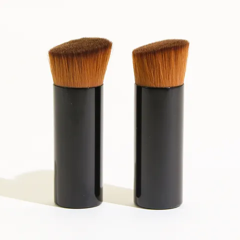 Portable Angled Foundation Brush Short Handle Aluminum Tube Liquid Cream Buffer Brush Flat Top Makeup Brush For Women Beauty Tool