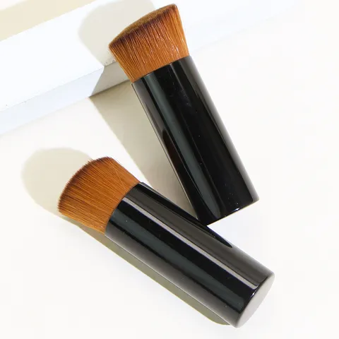 Portable Angled Foundation Brush Short Handle Aluminum Tube Liquid Cream Buffer Brush Flat Top Makeup Brush For Women Beauty Tool