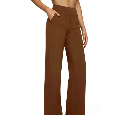 Women High Waisted Casual Pants Loose Straight Wide Leg Polyester Trousers With Pockets Solid Color Soft Comfortable Bottom