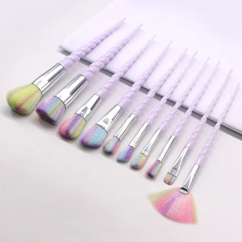 Professional Makeup Brush Set Plastic Spiral Unicorn Handle Synthetic Fiber Bristles Cosmetics Beauty Tools For Powder Blush Eyeshadow Lip Blend