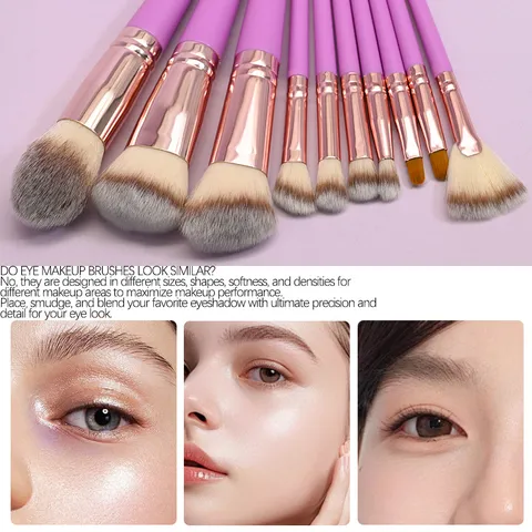 10Pcs Purple Makeup Brush Set With Soft Synthetic Fiber Bristles Wood Handle Powder Blush Eye Detail Brush Beauty Tools