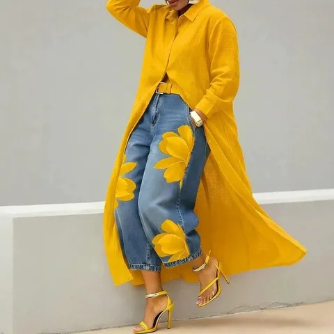 Dames Casual Lange Mouw Blouse Mode Effen Kleur Enkelknoops Cardigan Trenchcoat Elegante Losse Bovenkleding