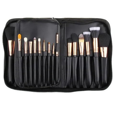 Professionele Make-up Borstelset Met Leren Tas Schapenhaar Houten Handvat Beauty Tools Voor Visagisten Draagbaar