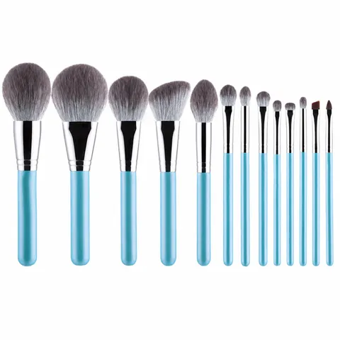 Professional Makeup Brushes Blue Wood Handle Grey Synthetic Hair Powder Blush Eye Shadow Blending Brushes For Women Beauty Tools