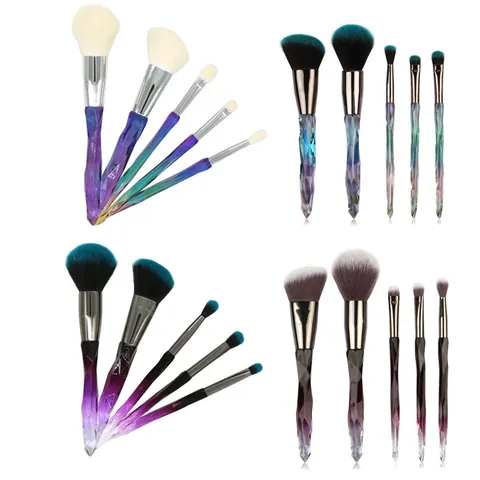 Crystal Diamond Handle Makeup Brush Set Gradient Plastic Handle Synthetic Hair Face Eye Powder Cosmetic Blending Brushes For Women Everyday Travel