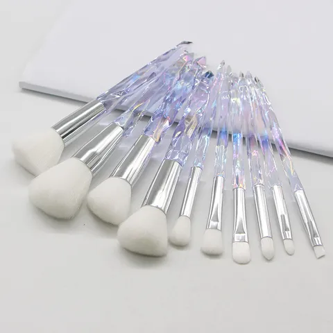 Crystal Texture Handle Makeup Brush Set Synthetic Fiber Bristles For Powder Contour Eyeshadow Makeup Tools Women Beauty Accessories