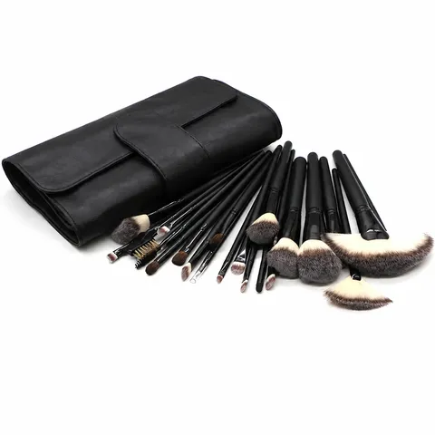 Professional Makeup Brush Set With PU Pouch Soft Synthetic Fiber Hair Wooden Handle Beauty Tools For Face Eye Lip Makeup