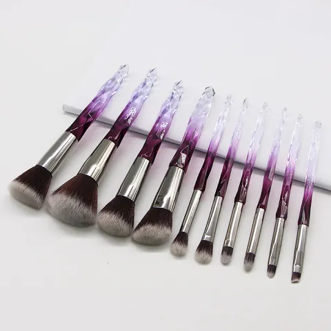 Crystal Texture Handle Makeup Brush Set Synthetic Fiber Bristles For Powder Contour Eyeshadow Makeup Tools Women Beauty Accessories