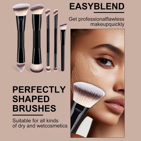 Professional Double Ended Makeup Brush Set Soft Synthetic Fiber Bristles Face Contour Powder Eyeshadow Blending Brushes Portable Beauty Tools Black Handle