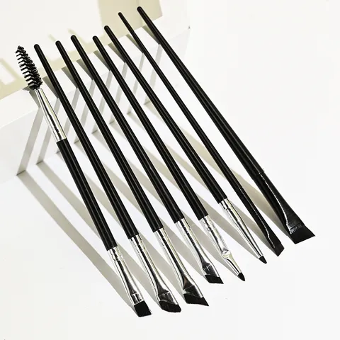 Dual-Ended Eye Makeup Brush Set Professional Angled Eyebrow Brush Synthetic Fiber Eyeshadow Eyeliner Blending Cosmetic Tool Black