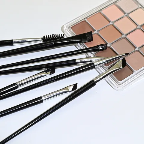 Dual-Ended Eye Makeup Brush Set Professional Angled Eyebrow Brush Synthetic Fiber Eyeshadow Eyeliner Blending Cosmetic Tool Black