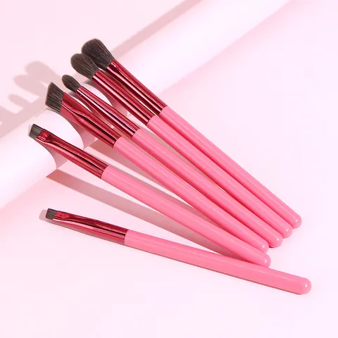 Professional Pink Eye Makeup Brush Set Eyeshadow Wild Brow Eyeliner Brushes Fiber Bristles Portable Beauty Tools