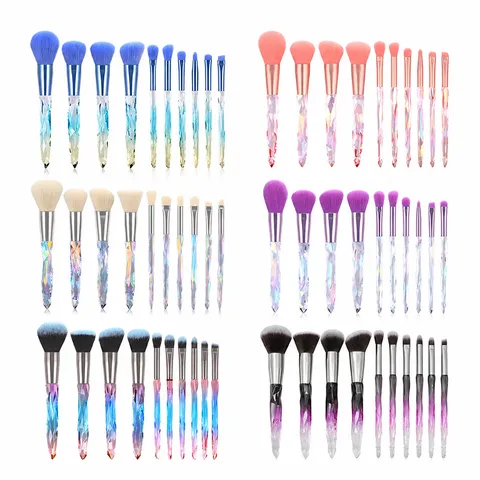 Crystal Texture Handle Makeup Brush Set Synthetic Fiber Bristles For Powder Contour Eyeshadow Makeup Tools Women Beauty Accessories