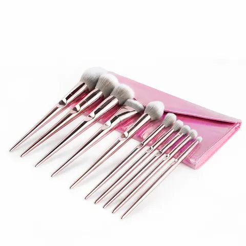 Professional Pink Makeup Brush Set Synthetic Fiber Powder Eyeshadow Blending Brushes With Laser Holographic PU Bag Women Beauty Tools