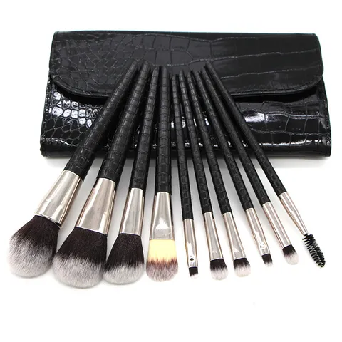 Professional Makeup Brush Collection Crocodile Pattern PU Case Synthetic Hair Beauty Tools For Eyeshadow Powder Blending Face Contouring