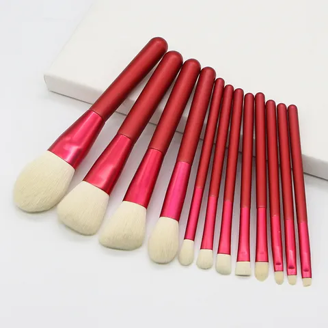 Professional China Red Makeup Brushes Collection Synthetic Fiber Wood Handle Cosmetic Tools For Face Eye Beauty