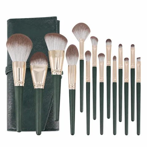 Professional Green Cloud Makeup Brush Set Wooden Handle Soft Synthetic Fiber Bristles Face Eye Foundation Powder Beauty Tool
