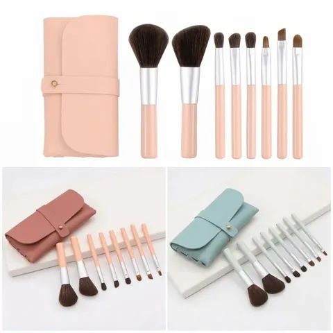 Portable Mini Travel Makeup Brush Set Professional Foundation Eyeshadow Blending Brushes Pink Blue Beauty Tools With Storage Bag