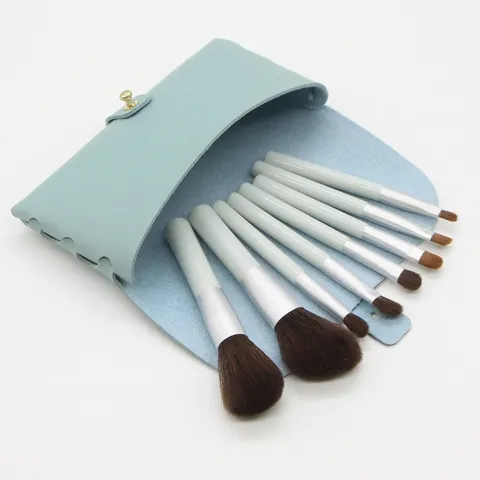 Portable Mini Travel Makeup Brush Set Professional Foundation Eyeshadow Blending Brushes Pink Blue Beauty Tools With Storage Bag