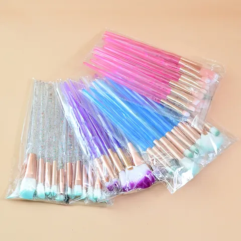 Crystal Plastic Handle Synthetic Fiber Makeup Brush Set Glitter Diamond Eyeshadow Blending Eyelash Brushes Beauty Tools For Women