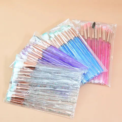 Crystal Plastic Handle Synthetic Fiber Makeup Brush Set Glitter Diamond Eyeshadow Blending Eyelash Brushes Beauty Tools For Women