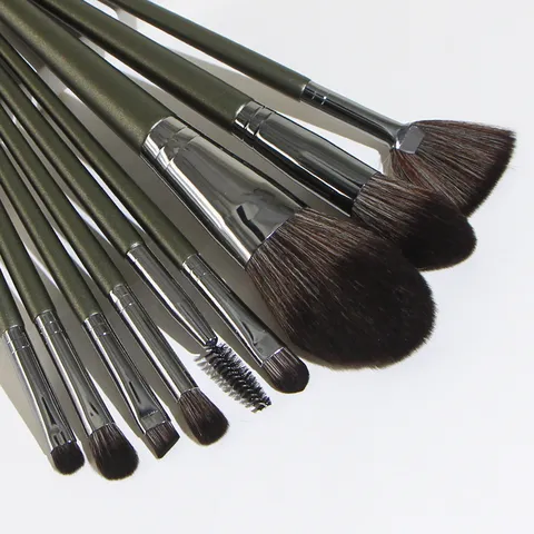 Professional Teal Green Makeup Brush Set Soft Synthetic Hair Powder Foundation Eyeshadow Blending Tool Long Matte Wooden Handle Cosmetic Kit For Beginners Unisex