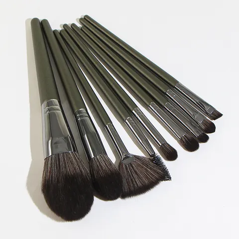 Professional Teal Green Makeup Brush Set Soft Synthetic Hair Powder Foundation Eyeshadow Blending Tool Long Matte Wooden Handle Cosmetic Kit For Beginners Unisex