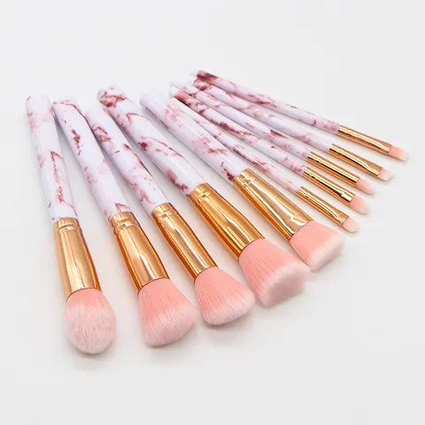 Marble Pattern Makeup Brush Collection With PU Storage Case Synthetic Fiber Bristles Professional Face Eye Beauty Tools For Women