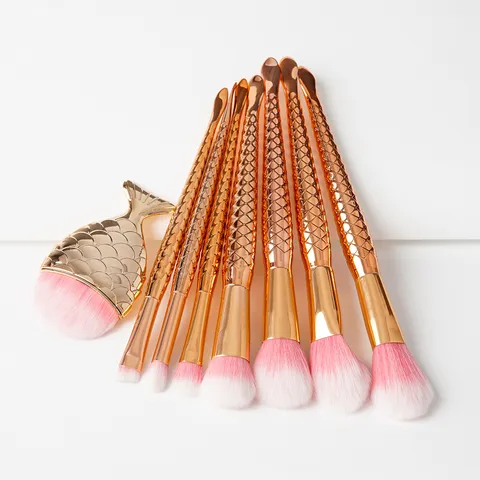 Mermaid Tail Diamond Geometric Handle Makeup Brush Set Portable Electroplated Powder Foundation Eye Shadow Blend Tool Kits