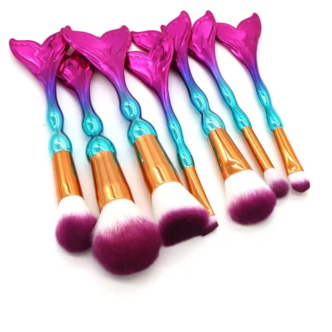 Brochas de Maquillaje Sirena Fibra Sintética Degradado Mango Cola de Pez Herramientas Cosméticas Para Base Sombra de Ojos