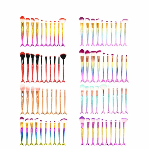 Mermaid Makeup Brush Set Professional Gradient Cosmetic Brushes With 3D Fish Scale Plastic Handle Synthetic Fiber Beauty Tools For Women