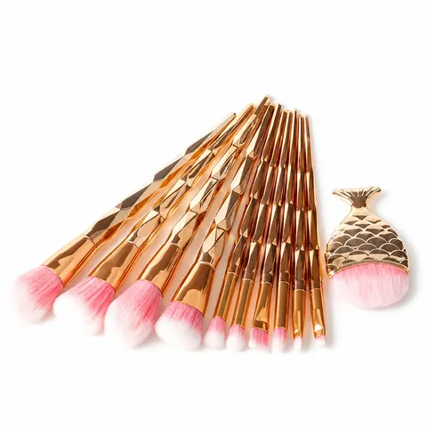 Mermaid Tail Diamond Geometric Handle Makeup Brush Set Portable Electroplated Powder Foundation Eye Shadow Blend Tool Kits