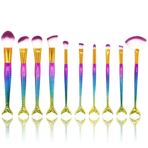 Mermaid Makeup Brush Set Professional Gradient Cosmetic Brushes With 3D Fish Scale Plastic Handle Synthetic Fiber Beauty Tools For Women