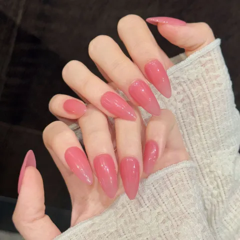 Handgemachte Nägel zum Aufdrücken Set Gelee Transparent Nude Rosa Quadrat Mandel Ballerina Kunstnägel für Damen Maniküre