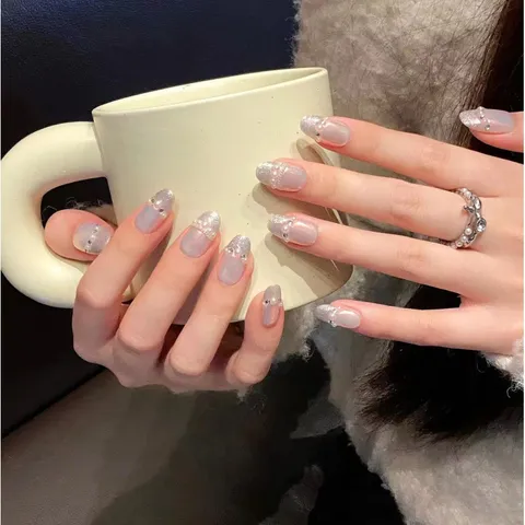Handmade Press On Nails Set Reusable Glossy Fake Nails With Rhinestone Butterfly Heart Designs For Women Fashion Manicure Art