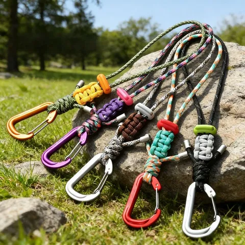 Outdoor Paracord Geflochtener Schlüsselanhänger Metall Karabiner Schnalle Camping Wandern Flaschenhalter Rucksack Schlüsselring Zubehör
