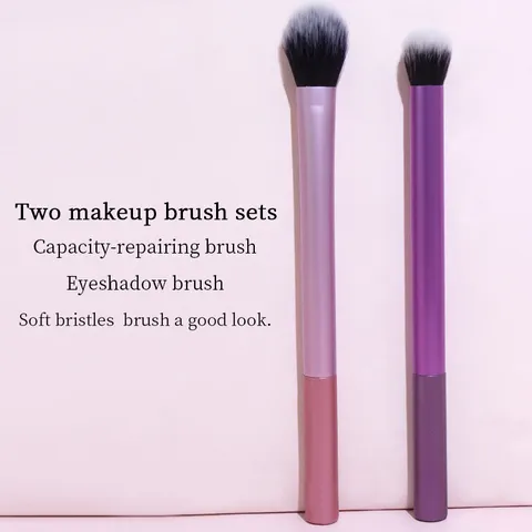 2 Pcs Pink Gradient Makeup Brush Set Synthetic Fiber Soft Hair Eyeshadow Foundation Face Powder Cosmetic Beauty Tool Set