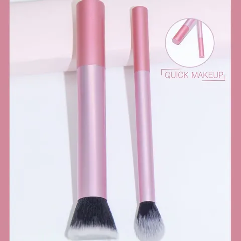 2 Pcs Pink Gradient Makeup Brush Set Synthetic Fiber Soft Hair Eyeshadow Foundation Face Powder Cosmetic Beauty Tool Set