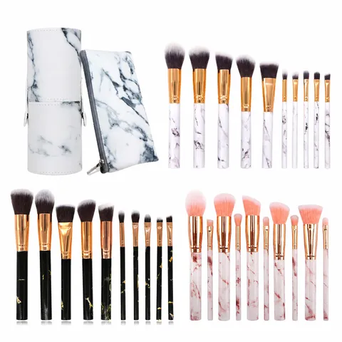 Marble Pattern Makeup Brush Collection With PU Storage Case Synthetic Fiber Bristles Professional Face Eye Beauty Tools For Women