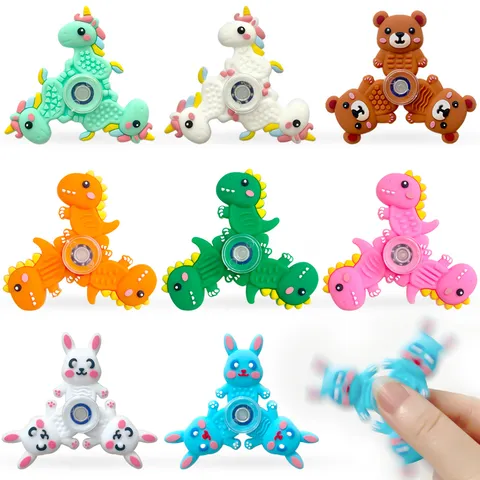 Jouet Fidget Spinner en Silicone Forme d'Animal Licorne Dinosaure Lapin Ours Soulagement Sensoriel Jouet Rotatif Couleur Arc-en-ciel